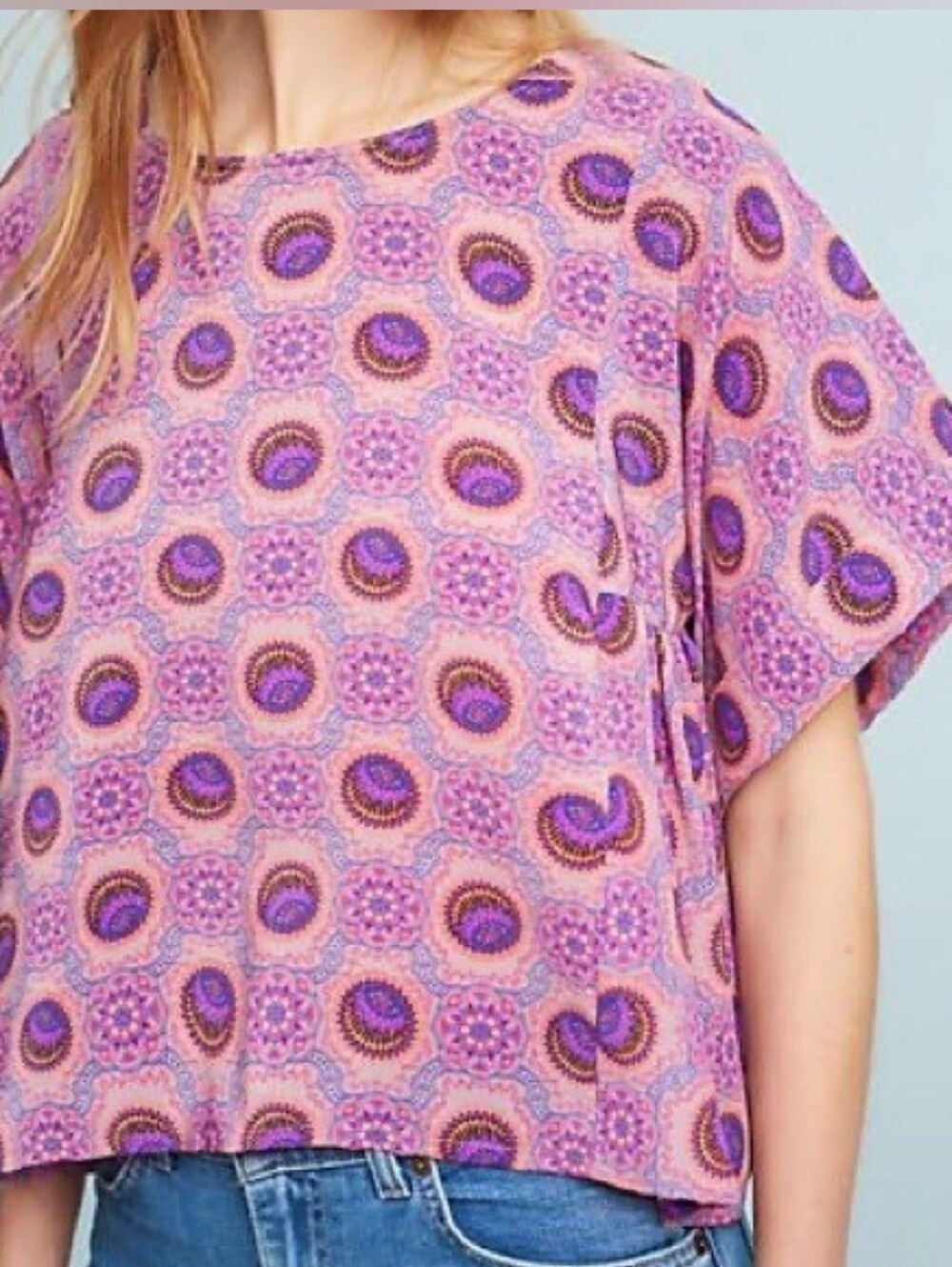Maeve By Anthropologie Lavender Mosaic Short Sleeve Blouse